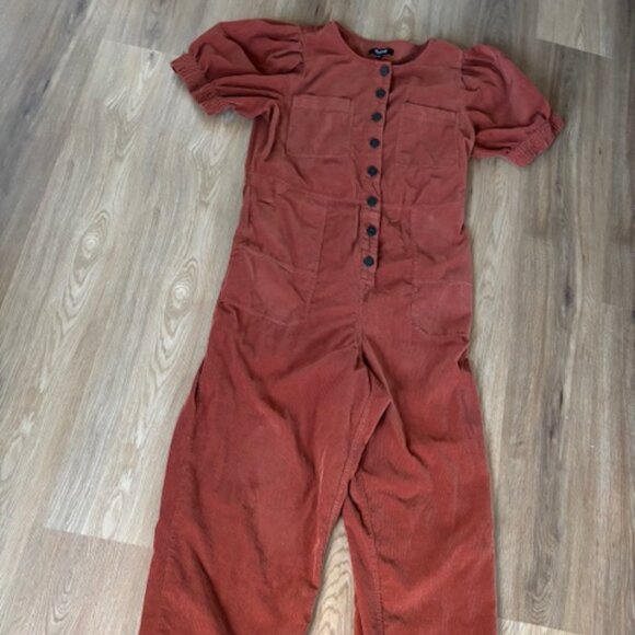 Madewell Burnt Orange Corduroy Short Sleeve Ankle Length Jumpsuit 14 - Picture 2 of 7